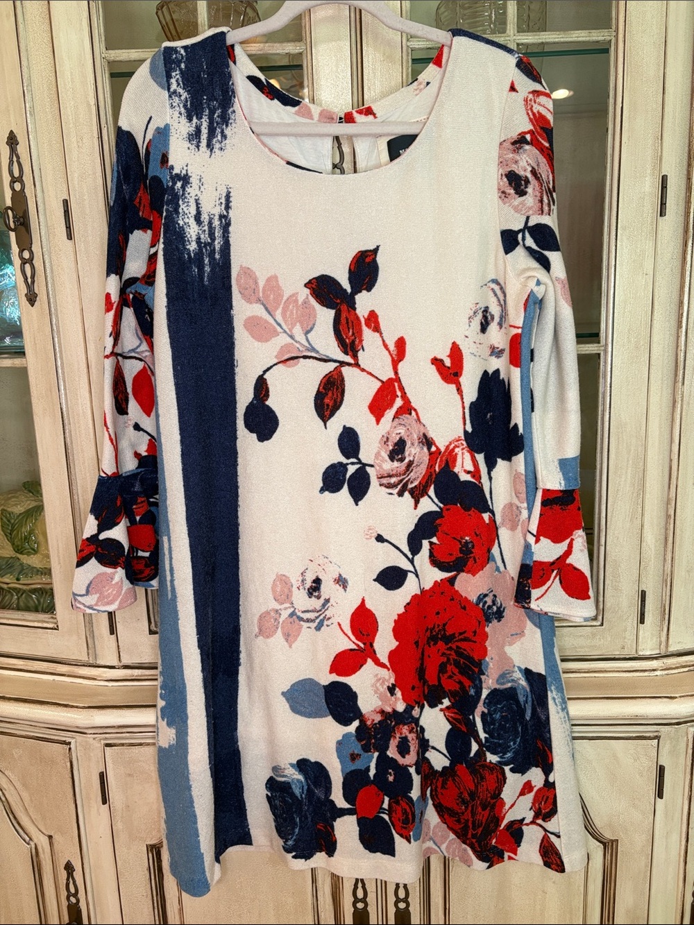 Maeve Lined Dress in Ivory with Blue, Red, and Pink Floral Design